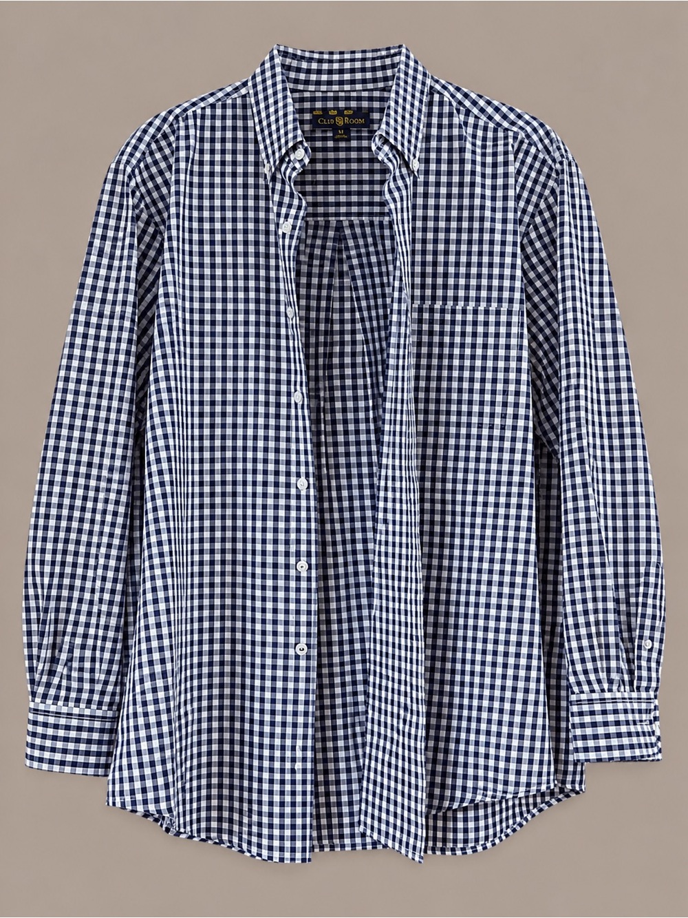 Club Room Navy and White Gingham Button-Down Shirt